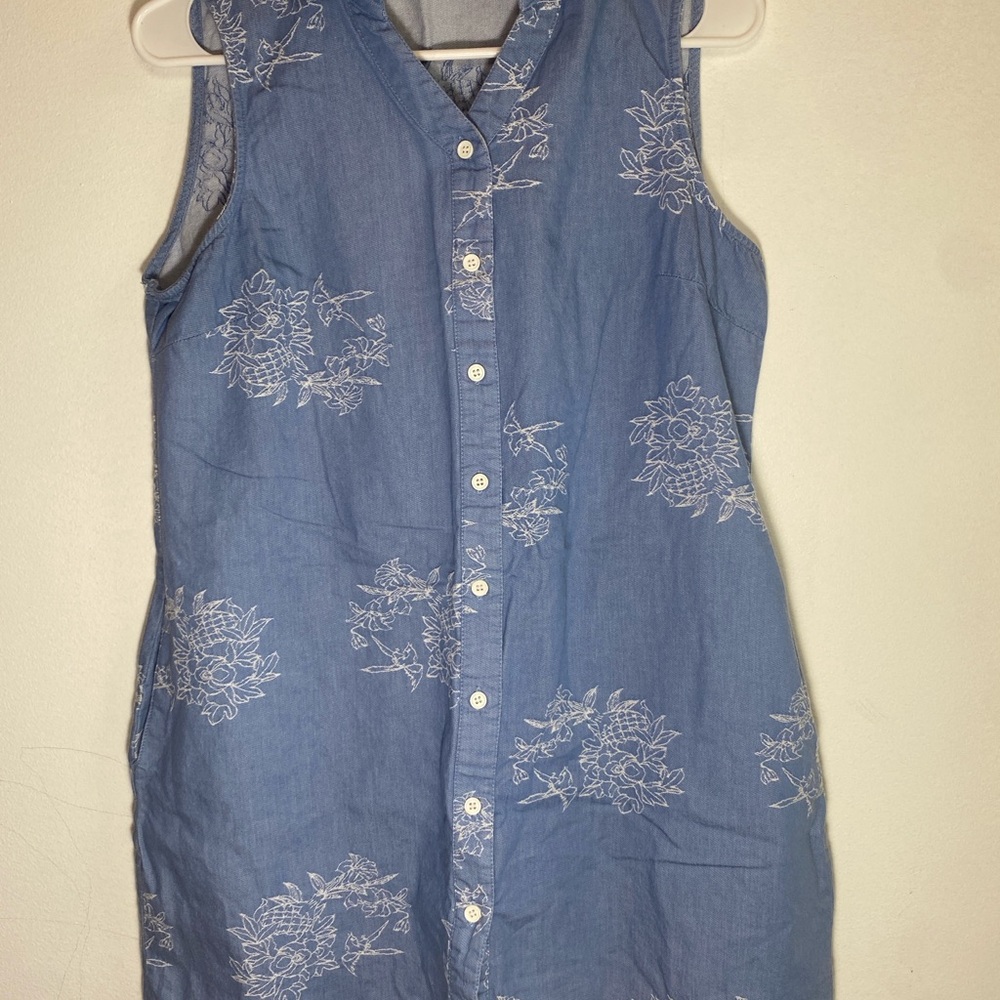 Nina Leonard Light Blue Floral Embroidered Dress